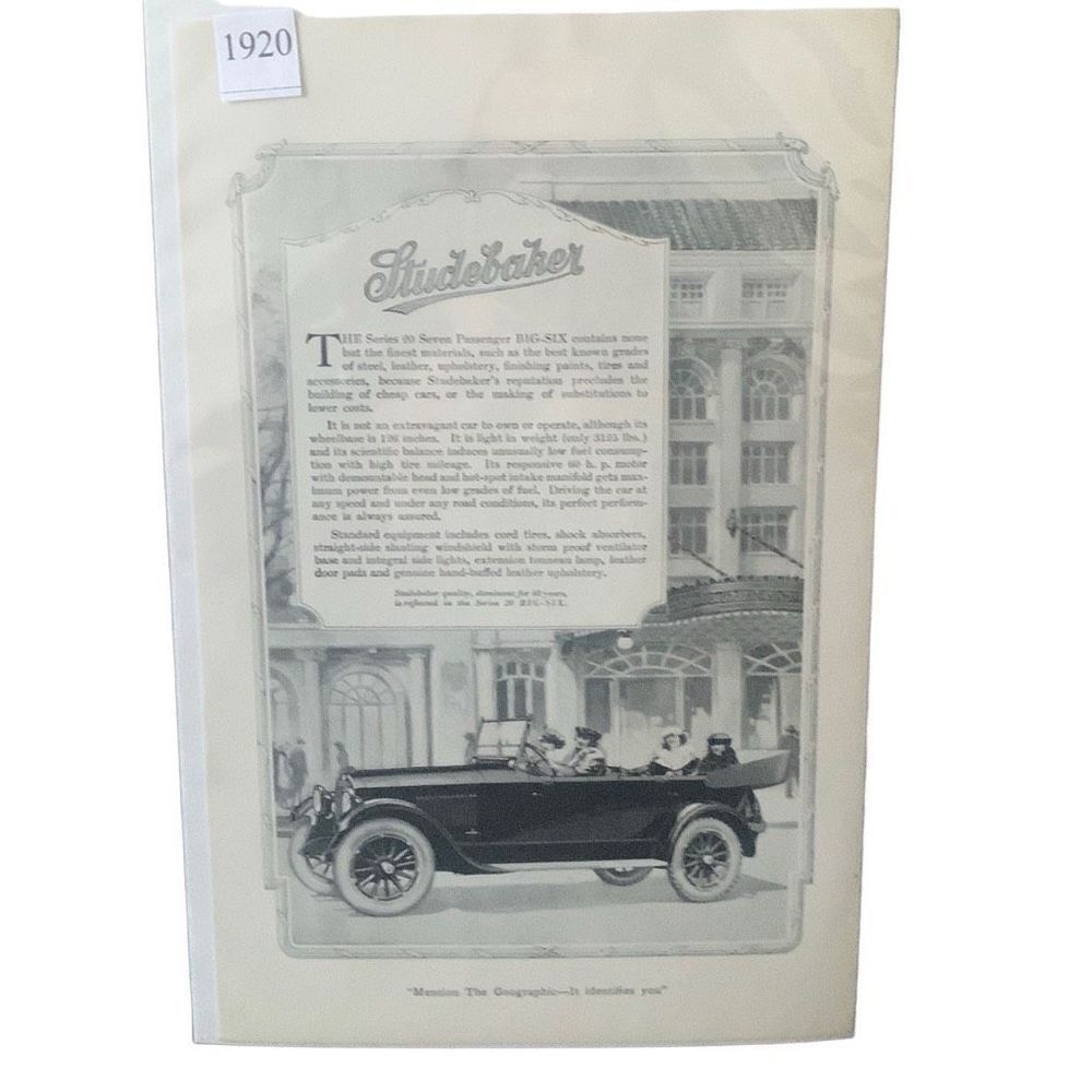 Vintage 1920 Studebaker Series 20 Seven Passenger Ad Advertisement